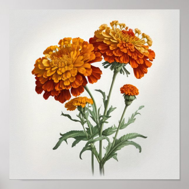 Orange Marigold Flowers Art Print Poster (Framsidan)