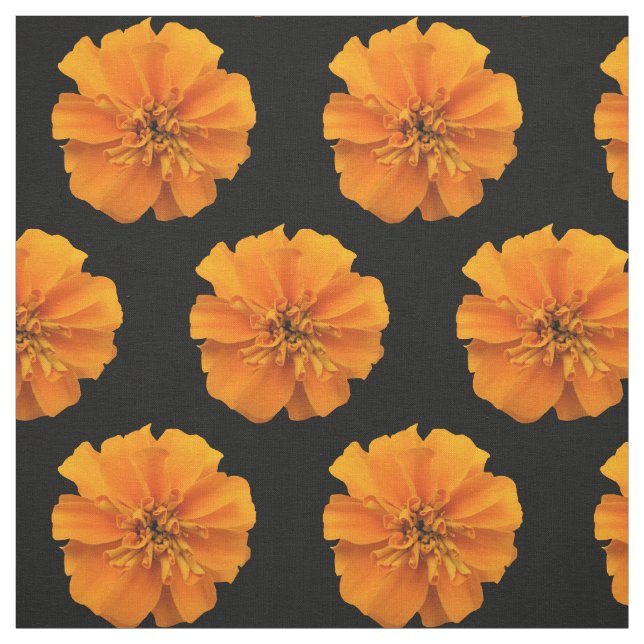 Orange Marigold Flowers on Black Background Tyg (Provkarta)