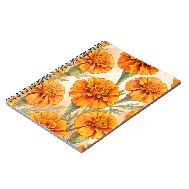Orange marigold flowers pattern anteckningsbok (Vänstra Sidan)