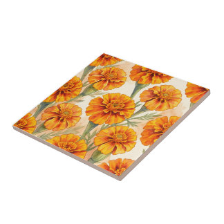Orange marigold flowers pattern kakelplatta