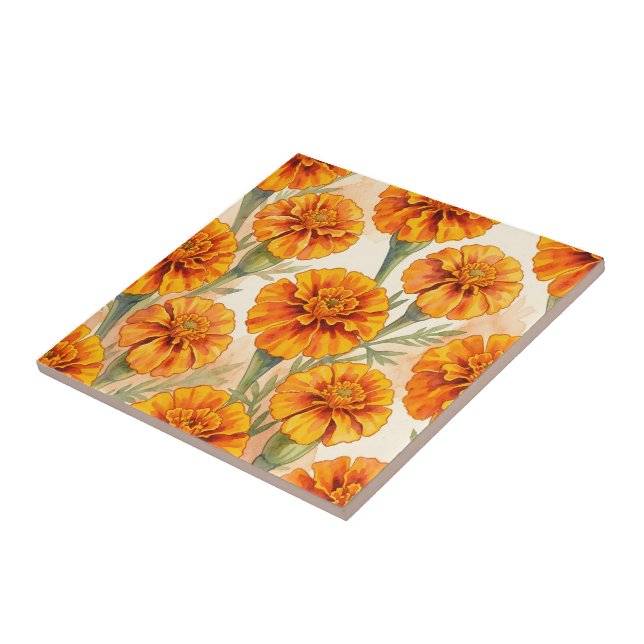 Orange marigold flowers pattern kakelplatta (Sidan)