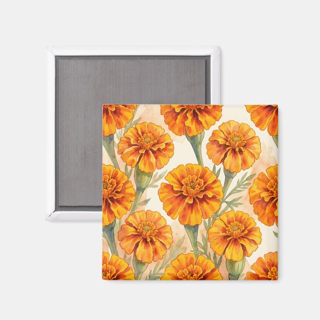 Orange marigold flowers pattern magnet (Front/Back)