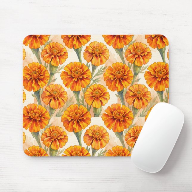 Orange marigold flowers pattern musmatta (Med mus)