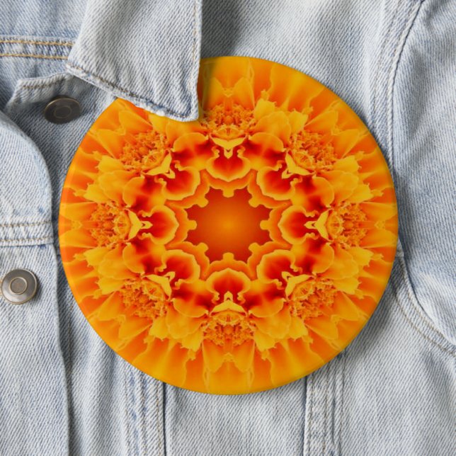 Orange Marigold Mandala Knapp (In Situ)