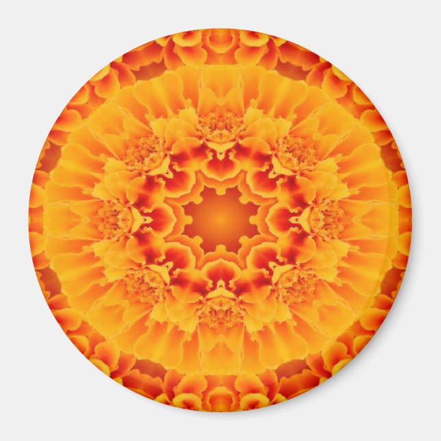 Orange Marigold Mandala Magnet (Framsidan)