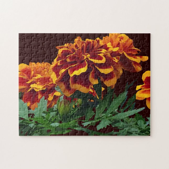 Orange Marigolds-grupp med Gult-tips Pussel (Horisontell)