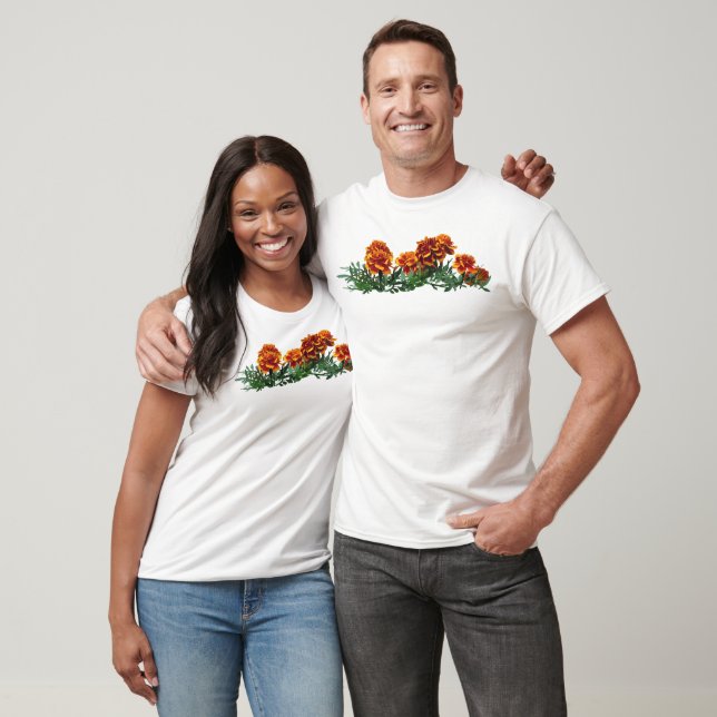 Orange Marigolds-grupp med Gult-tips T Shirt (Unisex)