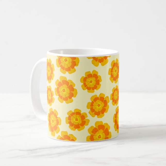 Orange Marigolds Hand-Illustrated Blommigt Botanic Kaffemugg (Framsida vänster)