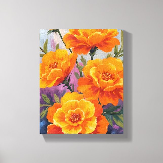 Orange Marigolds | October Flower Watercolor Canvastryck (Framsida)