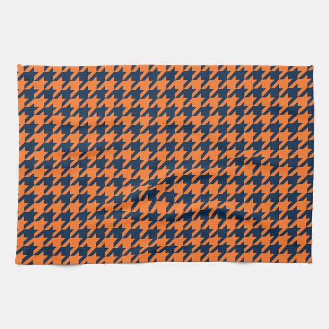 Orange/marin Houndstooth Kökshandduk (Horisontell)