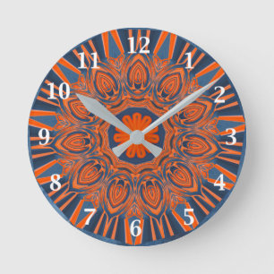 Orange marinblå Mandala Rund Klocka