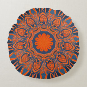 Orange marinblå Mandala Rund Kudde