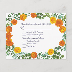Orange & marinblå Peony Ro Bröllop-svar Vykort