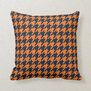 Orange-/marinHoundstooth dekorativ kudde