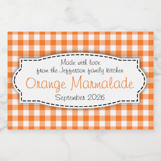 Orange marmalade gingham - kontrollerad livsmedels mat etiketter (Singel etikett)