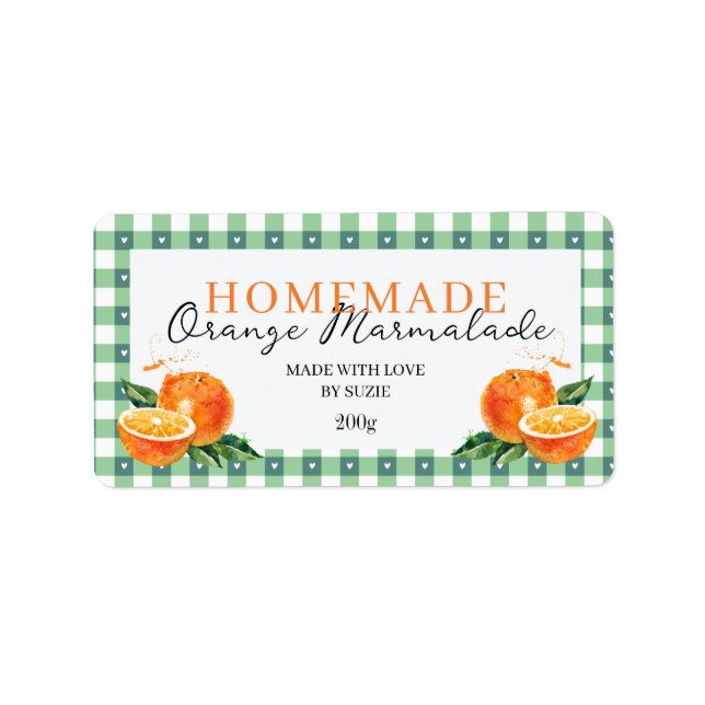 Orange Marmalade Jar Label Personalized Gingham  Adressetikett (Framsidan)