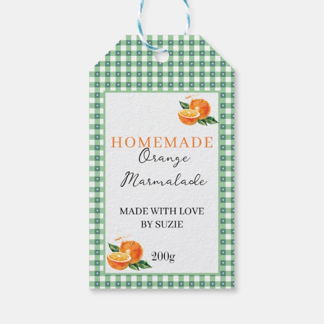 Orange Marmalade Jar Label Personalized Gingham  Presentetikett (Baksidan)
