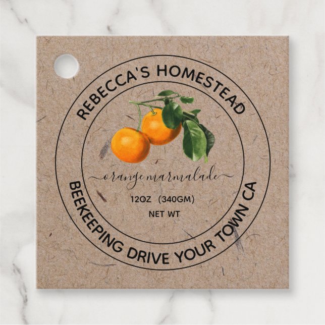 Orange Marmalade Kraft Papper Canning Burk Gåvor Etiketter (Framsida)