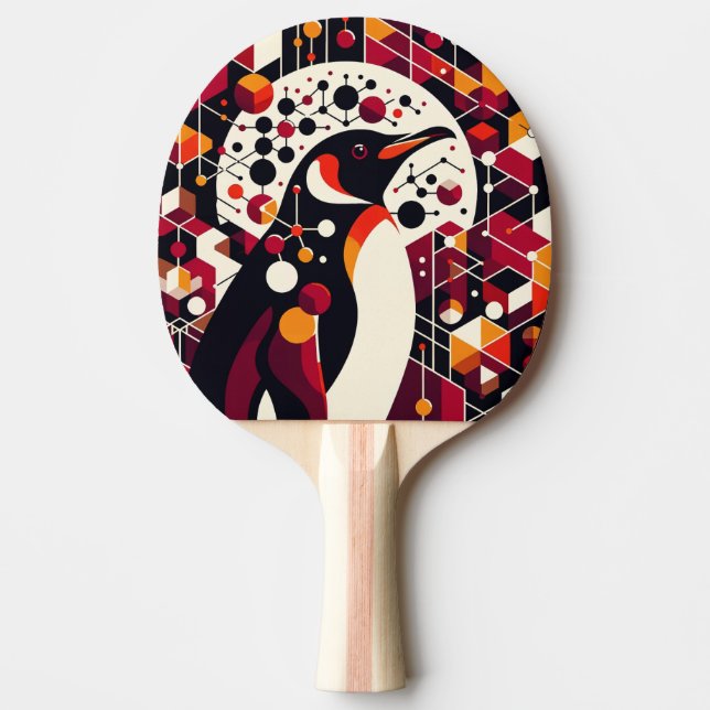 Orange Maron Red Penguin i geometrisk Abstrakt Pingisracket (Framsidan)
