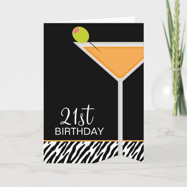 Orange Martini och Zebramönster Kort (Framsida)