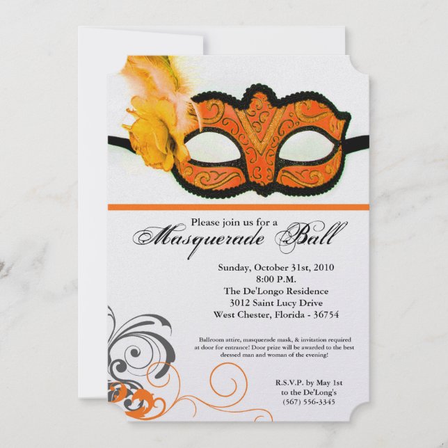 Orange MasqueraBoll Mask Costume Halloween Part Pa Inbjudningar (Framsida)