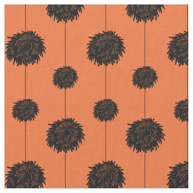 Orange med Black Pom Poms Cheerleader Mönster Tyg (Närbild)