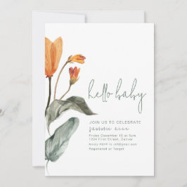 Orange med enkel Elegant Blommor Babykläder Inbjud Inbjudningar