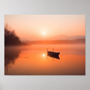 Orange med fiskebåt poster
