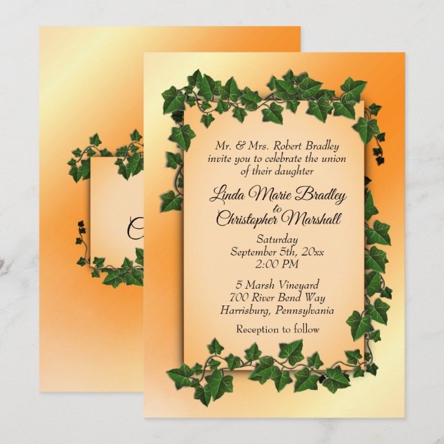 Orange med inbjudan till Vines Fall Wedding (Fram/baksida)