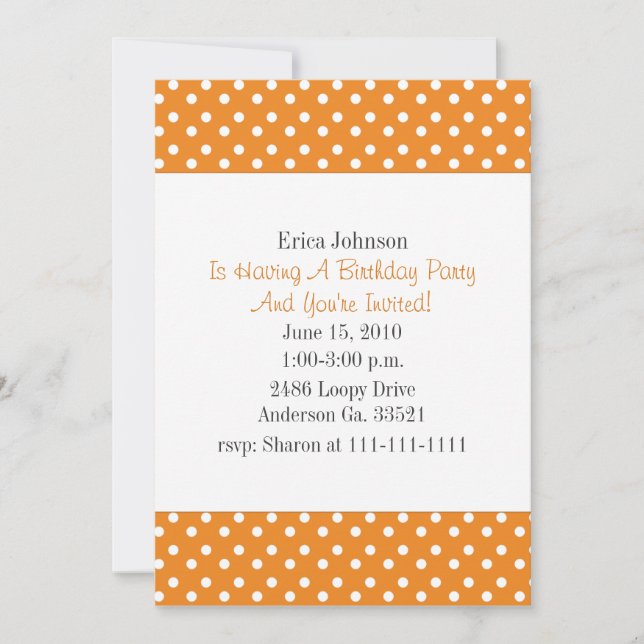 Orange med inbjudan till White Polka Dot Print Par (Framsida)