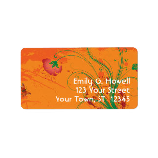 Orange med Red Flowers-etikett Adressetikett