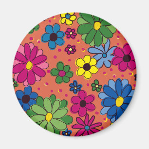 Orange med starkt färgade blommor magnet