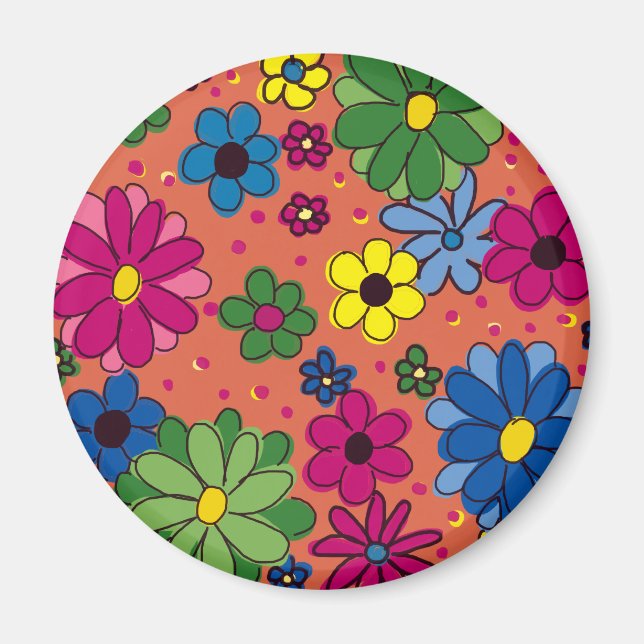 Orange med starkt färgade blommor magnet (Framsidan)