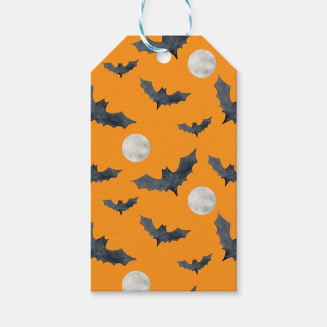 ORANGE MED SVARTA HALLOWEEN-FLÄDROMSDÄCK & MAANAR PRESENTETIKETT (Framsidan)