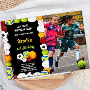 Orange med svartvitt Sports Birthday-inbjudningar, Inbjudningar