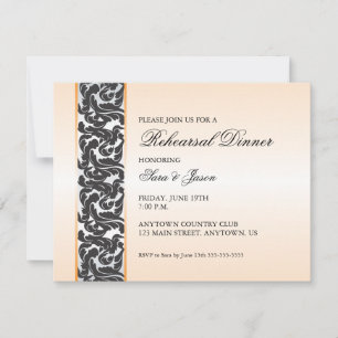 Orange med svartvitt (Swirly Ribbon Rehearsal Dinn Inbjudningar
