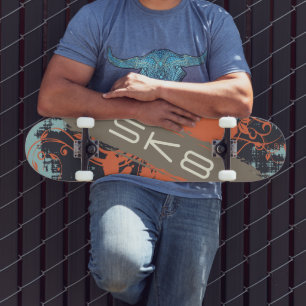 Orange med texten SK8 Mini Skateboard Bräda 18,5 Cm
