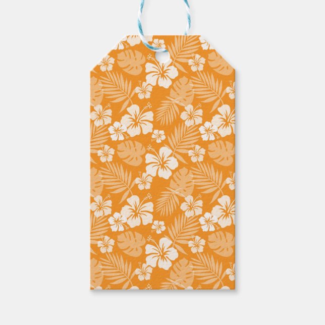 ORANGE MED TROPISKA VITHIBISKUSFLÖDEN PRESENTETIKETT (Framsidan)