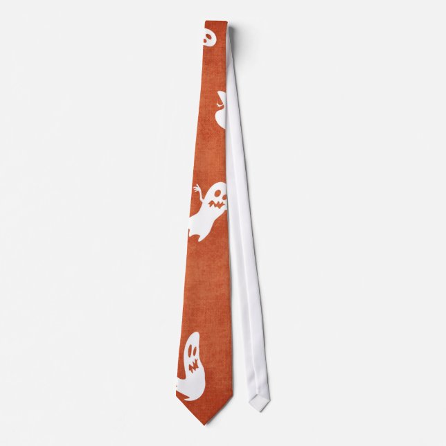 Orange med White Flies Spöken Halloween Tie Slips (Framsida)