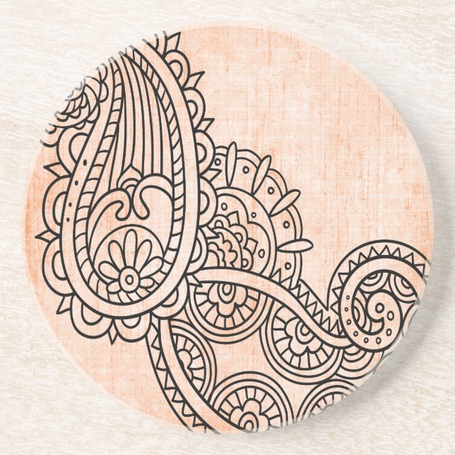 Orange Mehndi Motif Sandstone Underlägg (Framsidan)