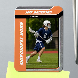 Orange Metall Lacrosse Spelar Foto Magnet