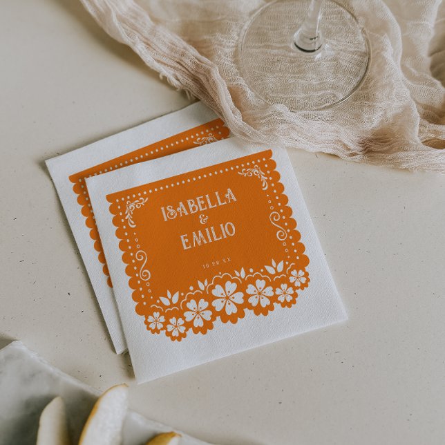 Orange | Mexikansk Papel Picado Bröllop Pappersservett (Skapare uppladdad)