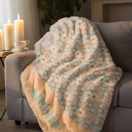 Orange MIN grönt blommönster namn Fleecefilt