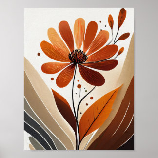 Orange minimalistisk blomma poster