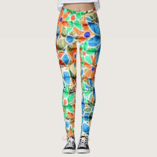 Orange Mint Blue-Blommigt Leggings