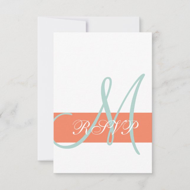 Orange Mint Grön Monogram Bröllop RSVP-kort OSA Kort (Framsida)