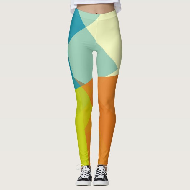 Orange Mint Lime Modern Geometric Mönster Leggings (Framsida)