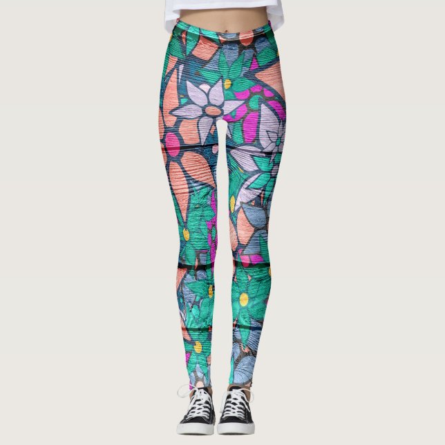 Orange Mint Rosa Blommigt Leggings (Framsida)