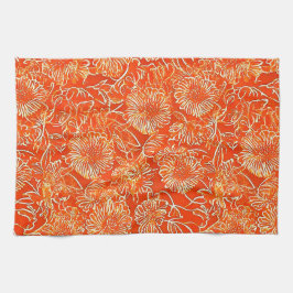 Orange mjuka blommor kökshandduk