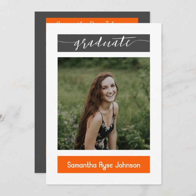 Orange Modern Block 3-Photo Studenten Inbjudningar (Fram/baksida)